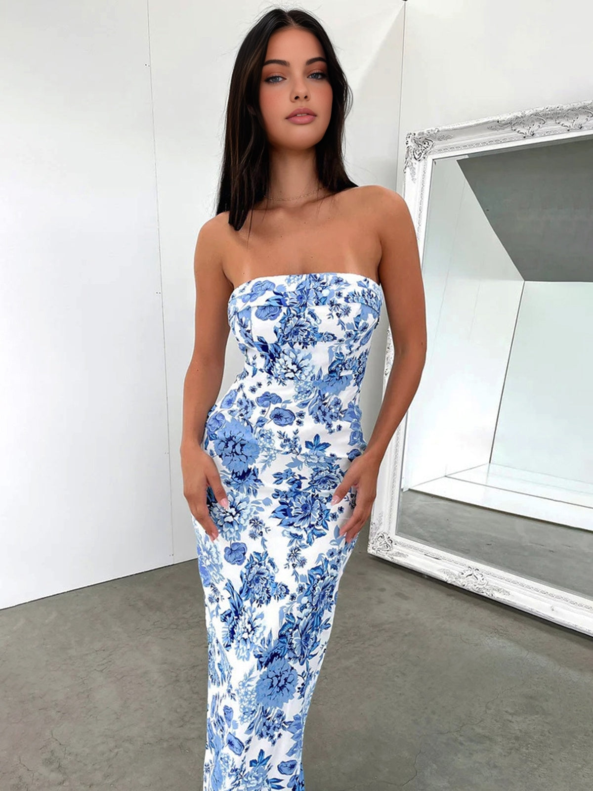 Floral Long Dress with Multiple Pattern Splits