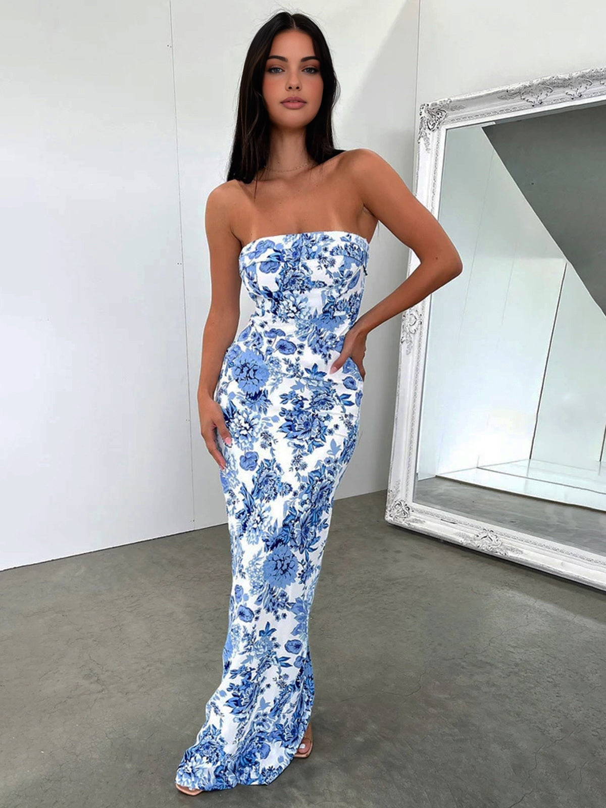 Floral Long Dress with Multiple Pattern Splits