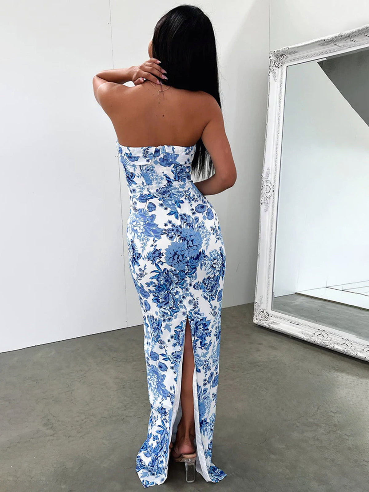 Floral Long Dress with Multiple Pattern Splits