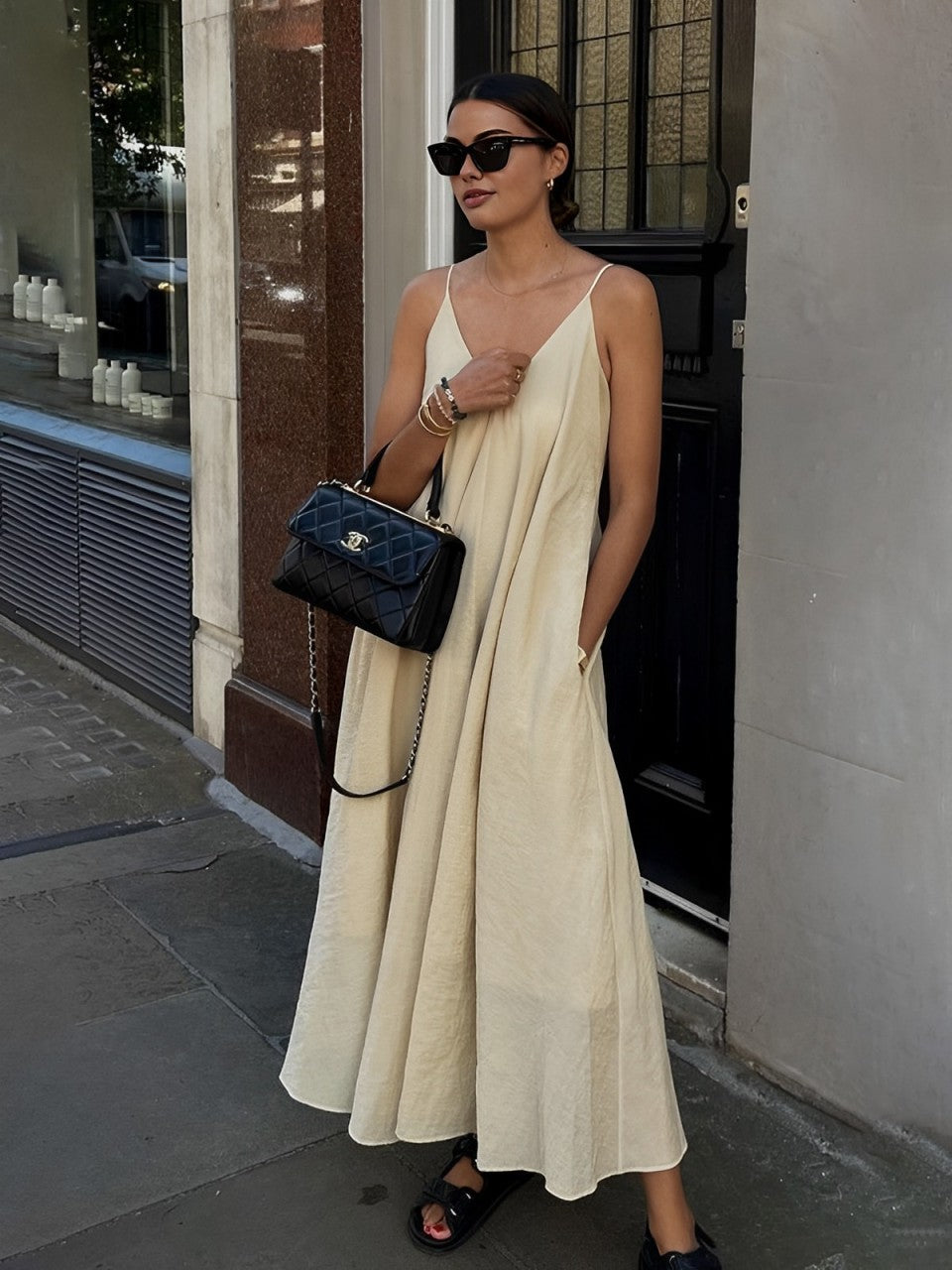 Dual Layer V-Neck Long Dress