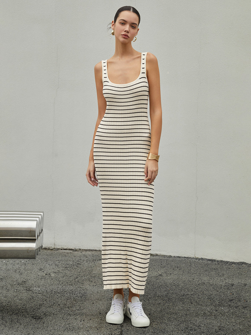 Vintage Stripe Long Sleeve Knit Dress