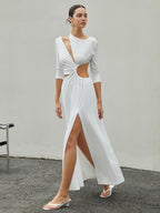 Ruched Knit Maxi Dress with Side Split