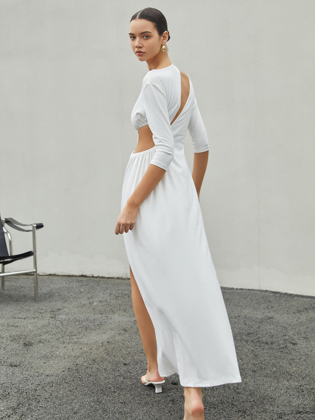 Ruched Knit Maxi Dress with Side Split