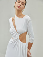 Ruched Knit Maxi Dress with Side Split