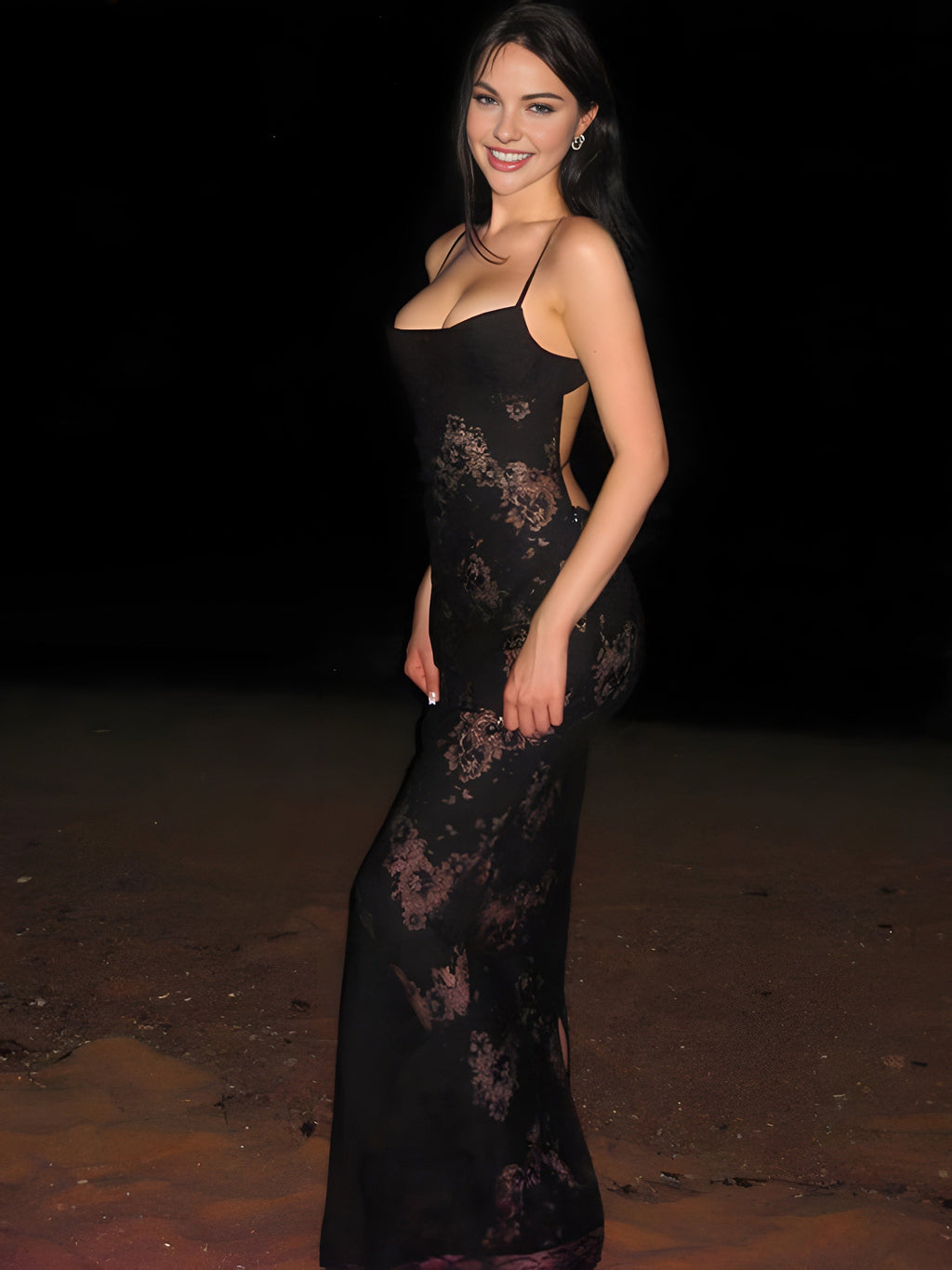 Floral Print Semi-Sheer Camisole Maxi Dress