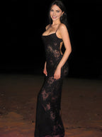 Floral Print Semi-Sheer Camisole Maxi Dress
