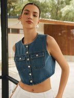 Double Pocket Button-Up Denim Shirt
