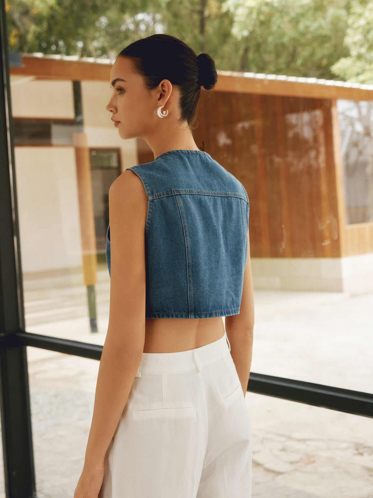 Double Pocket Button-Up Denim Shirt