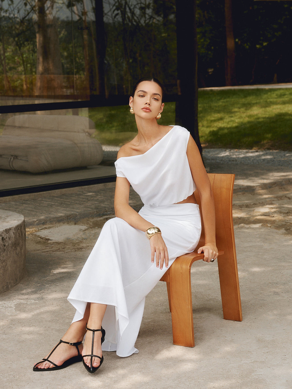 Linen and Cotton Off-the-Shoulder T-Shirt
