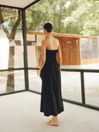 Linen Blend Long Dress with Basic Pockets