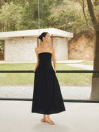 Linen Blend Long Dress with Basic Pockets