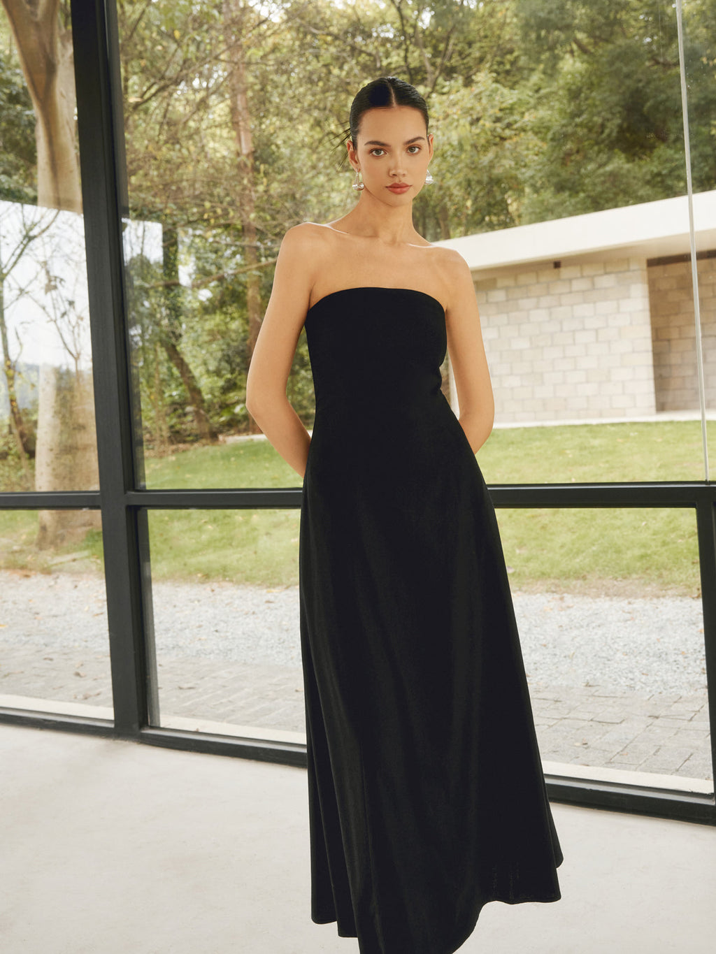 Linen Blend Long Dress with Basic Pockets