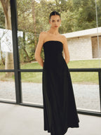 Linen Blend Long Dress with Basic Pockets