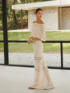 Hollow Off-Shoulder Maxi Dress with Matching Shawl