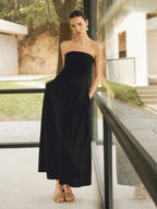 Linen Blend Long Dress with Basic Pockets