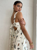 Tropical Patterned Long Dress with Knot Detail
