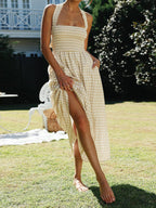Rustic Plaid Halter Dress with Criss Cross Back