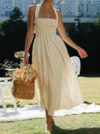 Rustic Plaid Halter Dress with Criss Cross Back