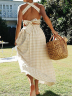 Rustic Plaid Halter Dress with Criss Cross Back