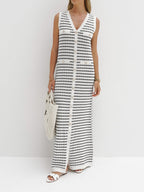 Striped Sweater Dress with Long Metal Buttons