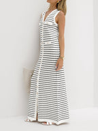 Striped Sweater Dress with Metal Buttons