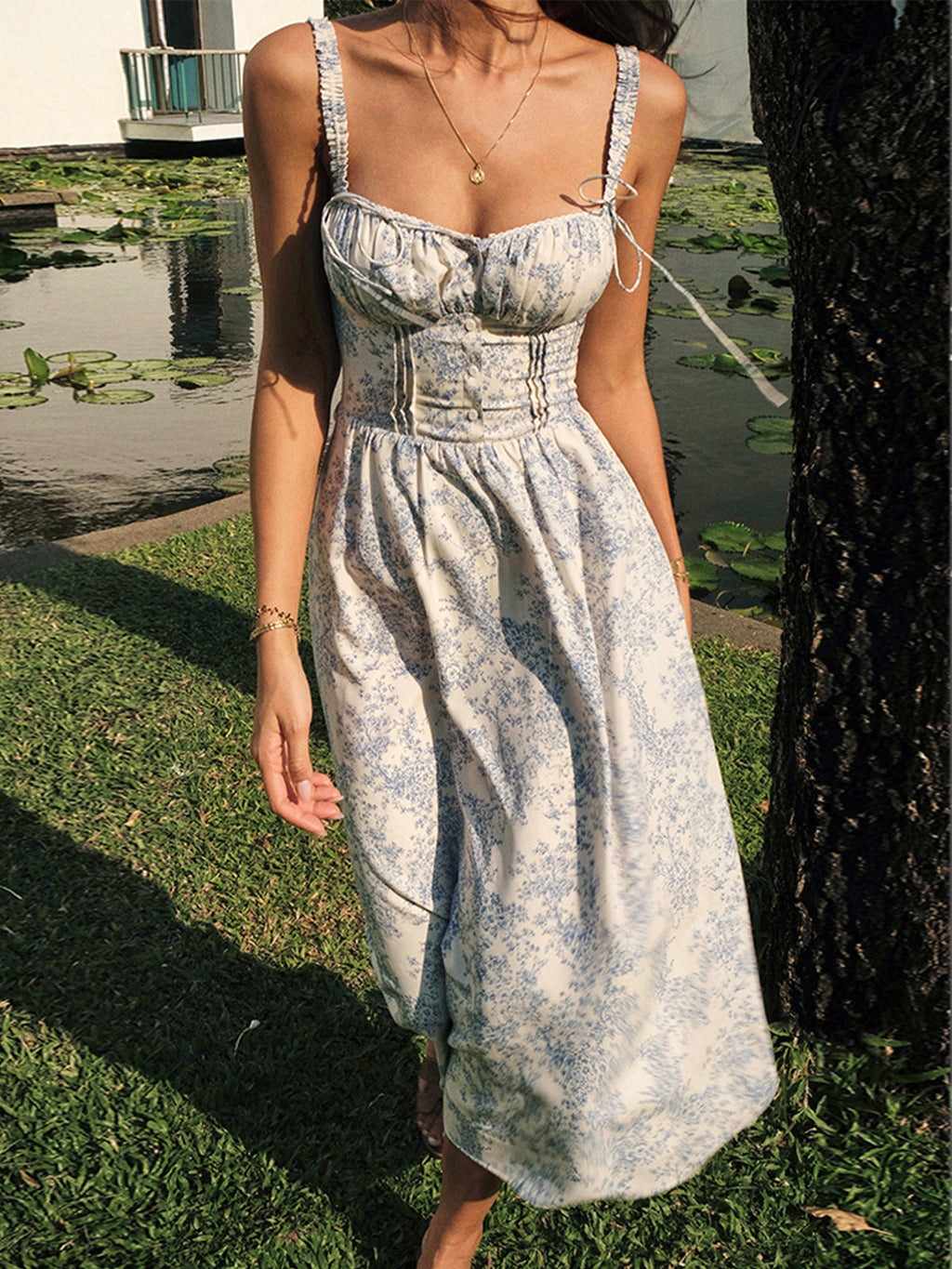 Sapphire Garden Floral Midi Cami Dress
