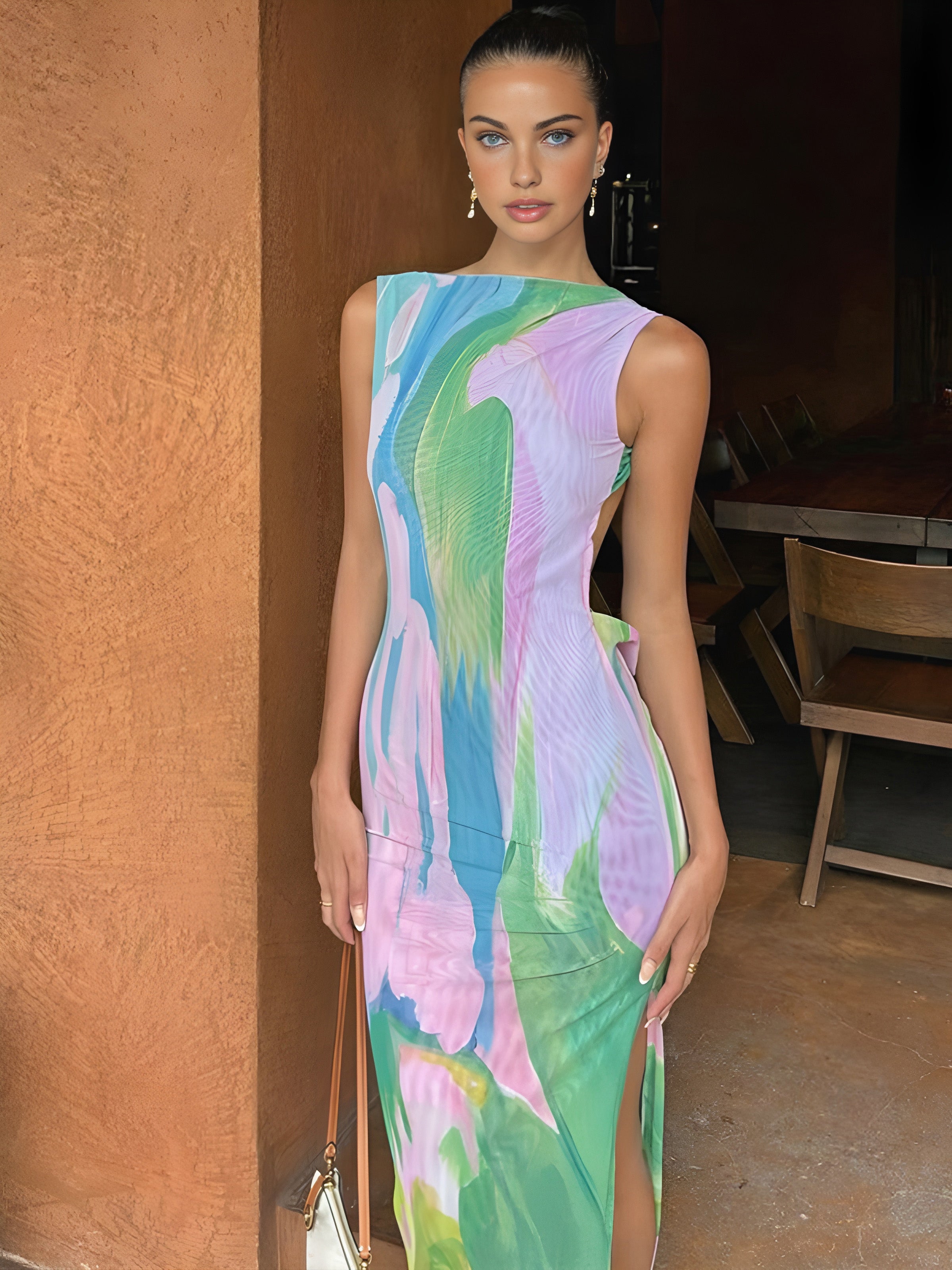Monet-Inspired Floral Garden Sleeveless Maxi Dress