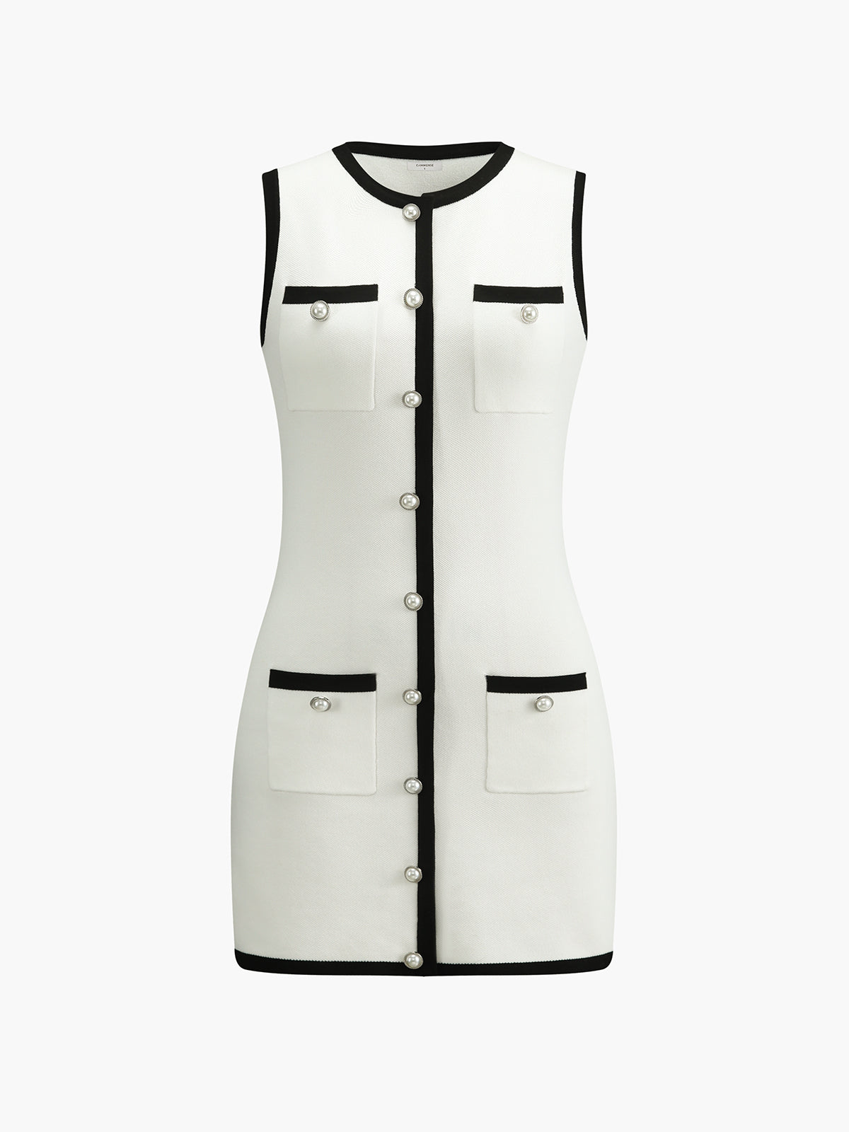 Multi-Pocket Sleeveless Sweater Dress with Button Details