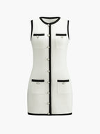 Button Front Multi Pocket Sleeveless Sweater Dress
