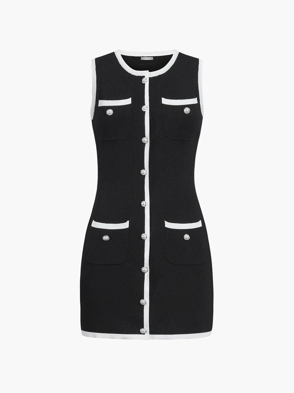 Multi-Pocket Sleeveless Sweater Dress with Button Details
