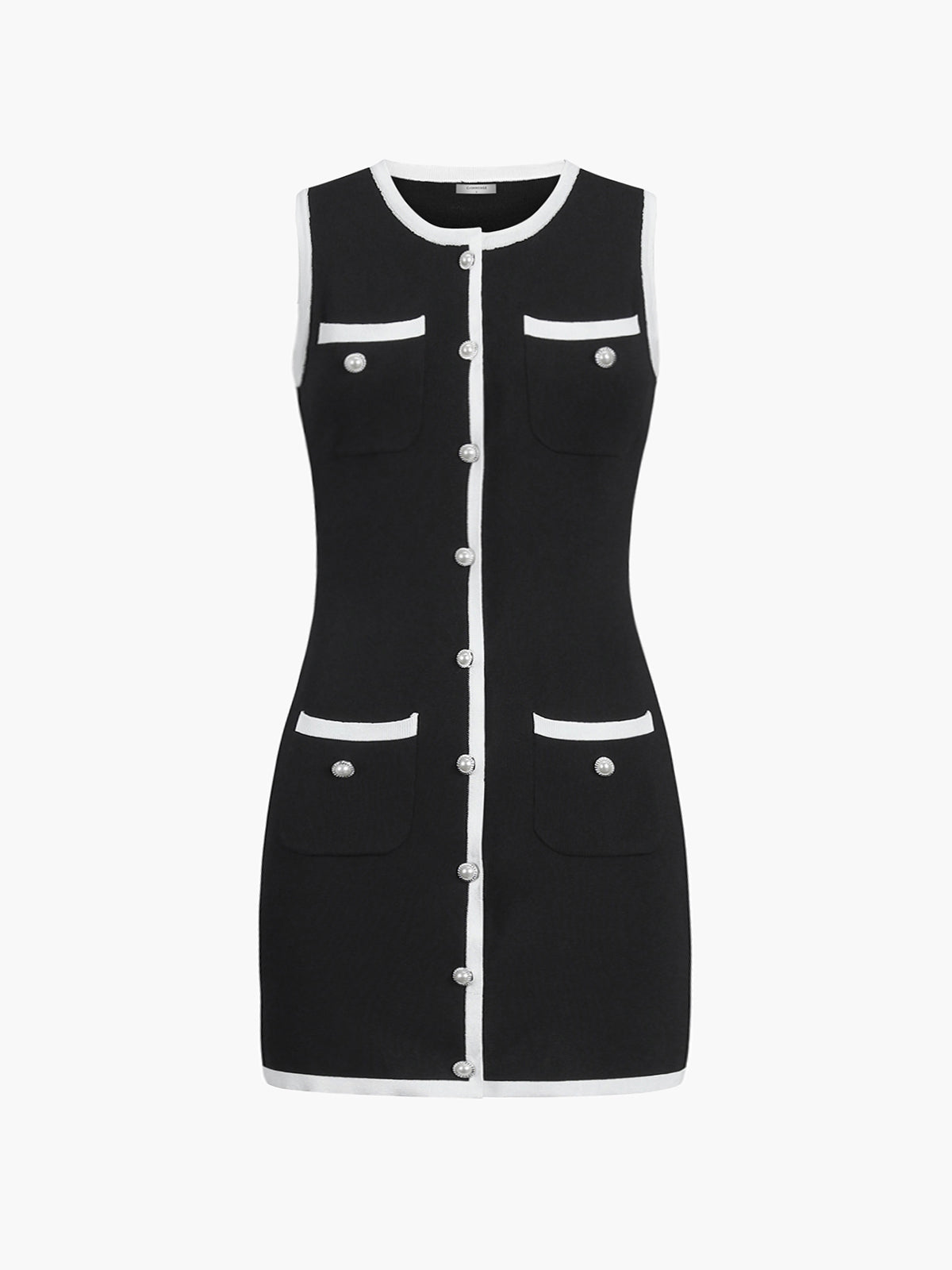 Multi-Pocket Sleeveless Sweater Dress with Button Details