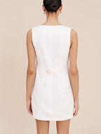 Cotton Dress with Button-Front Design and Short Hem