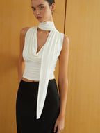 Solid Sleeveless T-Shirt with Twist Front Detail