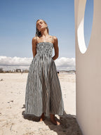 Sleeveless Long Dress with Pinstripe Pattern