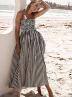 Sleeveless Long Dress with Pinstripe Design
