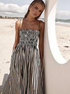 Sleeveless Long Dress with Pinstripe Pattern