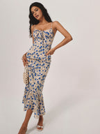 Floral Knotted Dress with Asymmetrical Hem