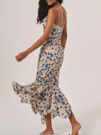 Floral Print Long Dress with Knotted Irregular Hem