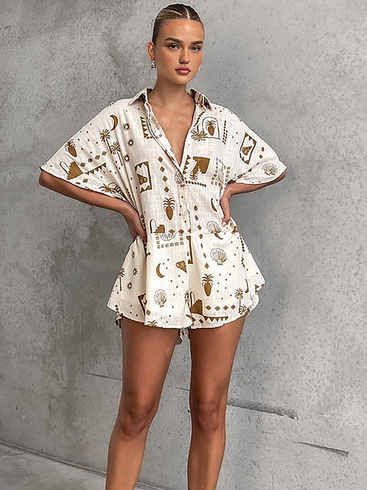 Flowy Semi-Sheer Jumpsuit with Subtle Print Pattern