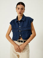 Denim Vest with Pockets and Collar