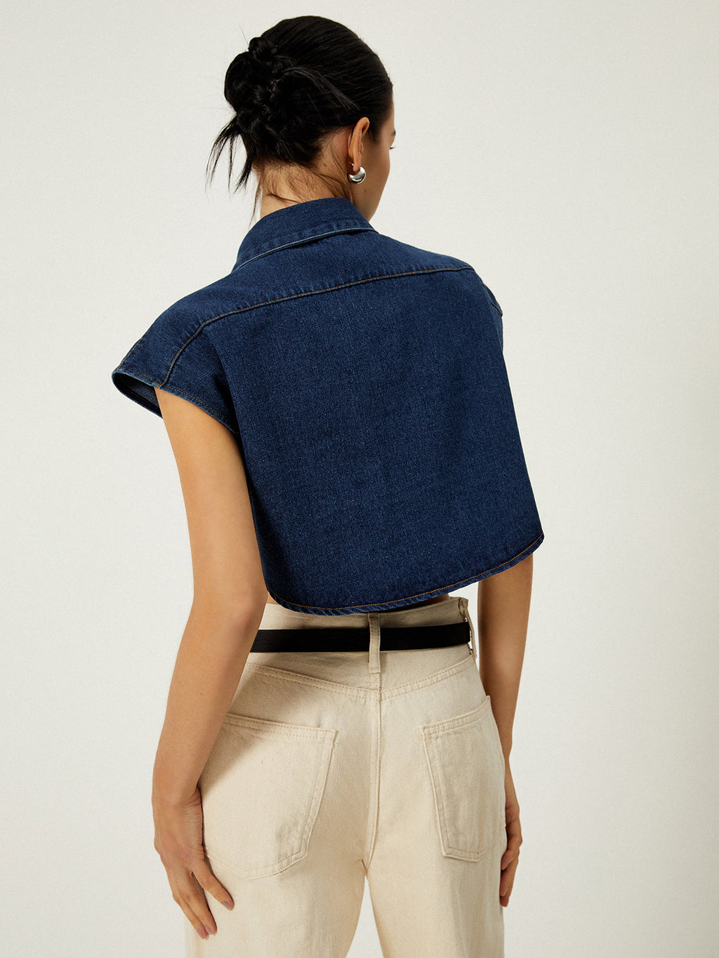 Denim Vest with Pockets and Collar