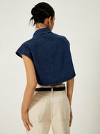 Denim Vest with Pockets and Collar