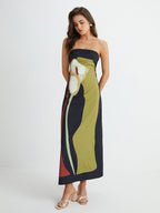 Large Floral Pattern Strapless Split Long Dress