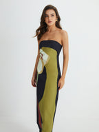 Floral Pattern Split Tube Maxi Dress