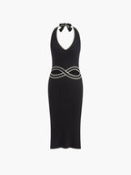 V Neck Halter Dress with Front Split Detail