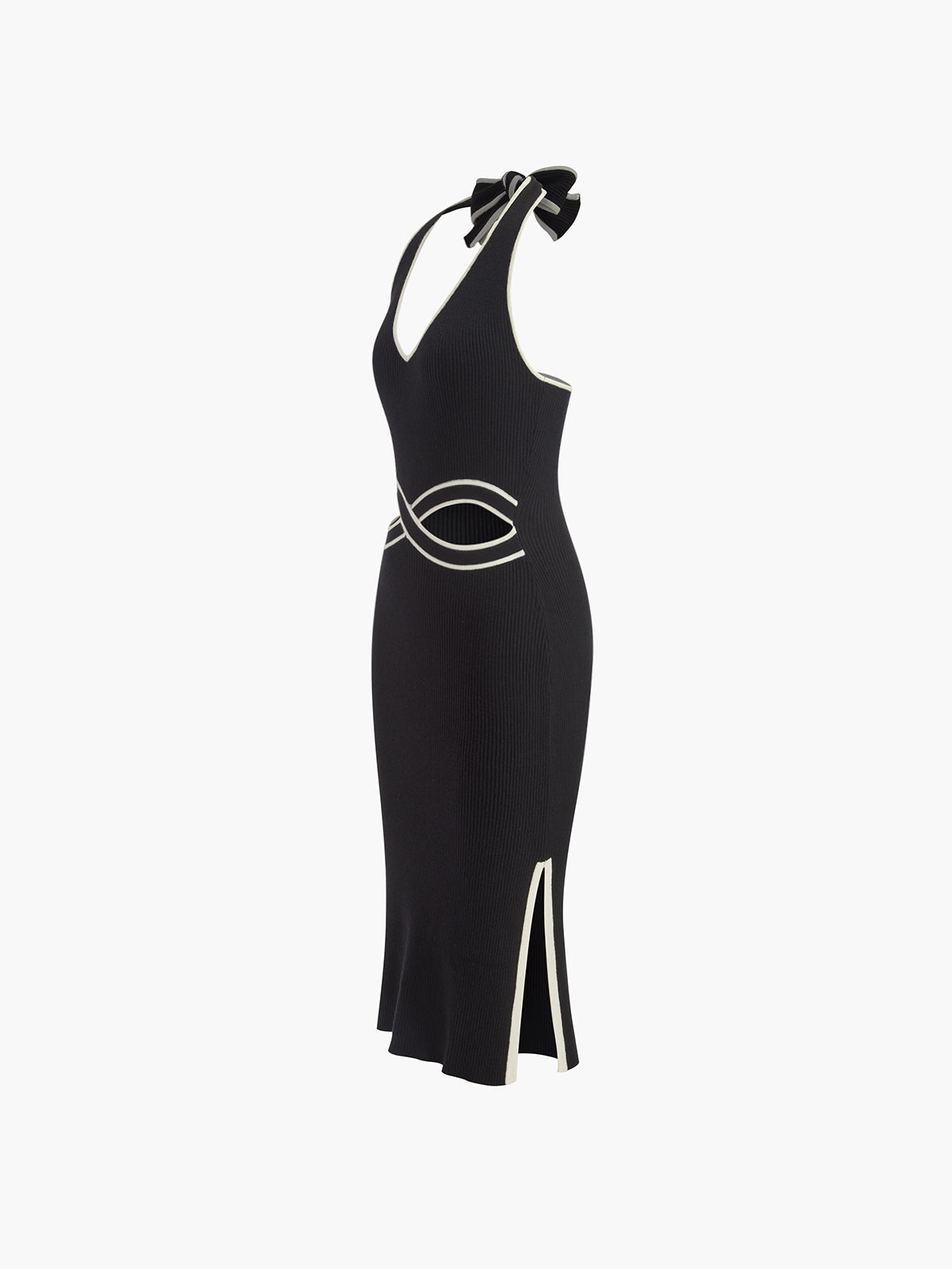 V Neck Halter Dress with Split Knit Design