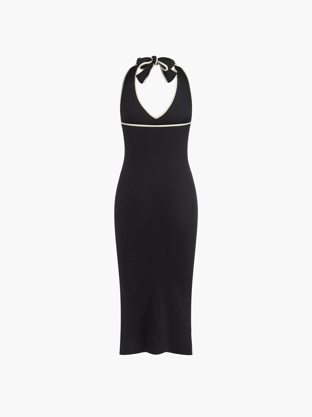 V Neck Halter Dress with Split Knit Design