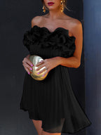 Mesh Rosette Pleated Short Tube Dress