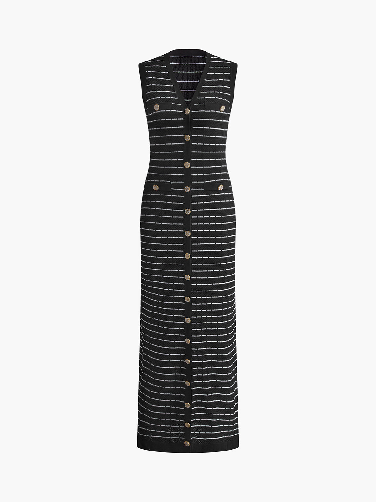 Striped Sweater Dress with Metal Buttons
