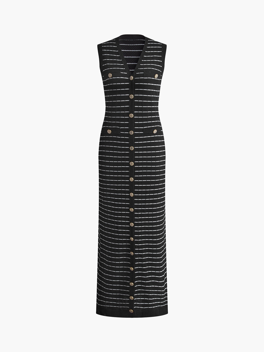 Striped Sweater Dress with Long Metal Buttons